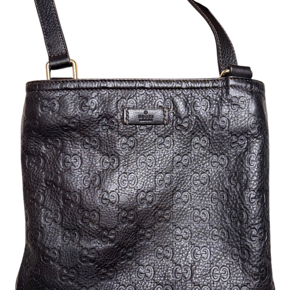 Gucci Brown Embossed GG Leather crossbody purse